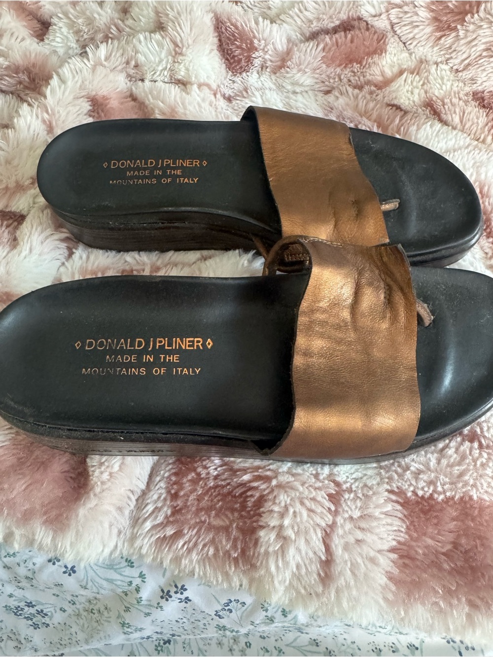 Donald J Pliner Bronze Leather Slide Sandals